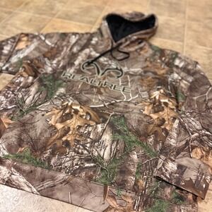 Realtree Mens 2XL Camo Pullover Hoodie Brown Green Camouflage Logo Graphic